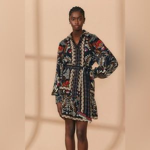 Farm Rio Black Classic Garden Long Sleeve Mini Dress